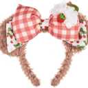 A Miaow Shellie Bear Cookie Dog Headband Chef Hat Bow Animal Headpiece Strawberry Flower Hairband Hair Accessory for Women (Strawberry May)
