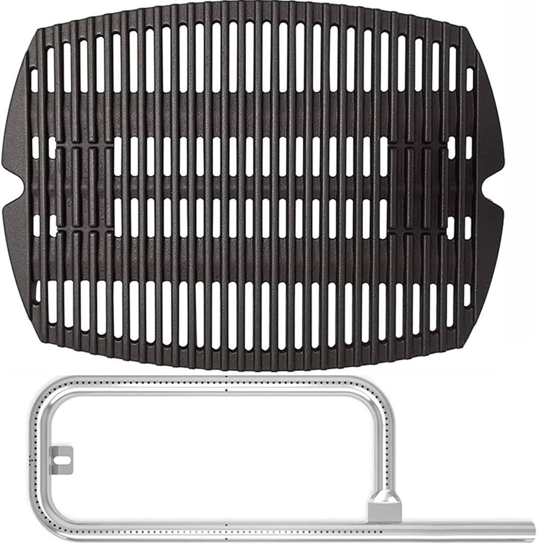 SafBbcue 7583 Cast Iron Cooking Grates 41862 Grill Burner for Weber Q200 Q220 Q2000 Q2200 396000 396001 566002 53060001 Grills, 21.5" Grill Grids Grates 20.5" Burner Tube Kit for Weber 7645 60041