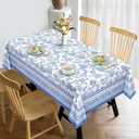 Rustic Blue Floral Tablecloth Waterproof, Classic French Country Table Cloth Rectangle Stain Resistant, Washable Table Cover for Home Kitchen Dining Party Decoration (60120 Inch)