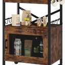 Homeiju Kitchen Island Cart, Kitchen Storage Cart with Drawer, Microwaves Stand, Coffee Cart, Rolling Kitchen Cabinet Cart with Hooks for Kitchen, Dining Room (Black and Brown)
