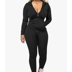 Women 2 Piece Outfits Casual Workout Sets Bodycon Tracksuit Zip Up Long Sleeve Hoodle Jacket Jogger Pants Set, Size L