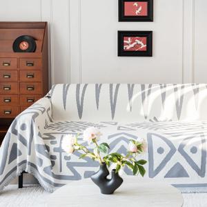 Boho Couch Cover, Chenille Couch Cover Soft Pet-Friendly Sofa Cover for Dog, Sofa Slipcover Multi-use Furniture Protector with Tassels,Washable Cover for 3 Cushion Sofa (71" x 118", Grey)