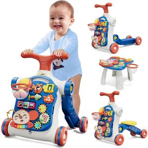 HYES 5 in 1 Baby Push Walker for Baby Boy, Activity Center Learning to Walk, Sit to Stand, Early Learning Push Toys for Infant 12 Months, Walking Toys Gift for Toddler Boys, Blue, 13 Inches X 16 Inches X 7 Inches
