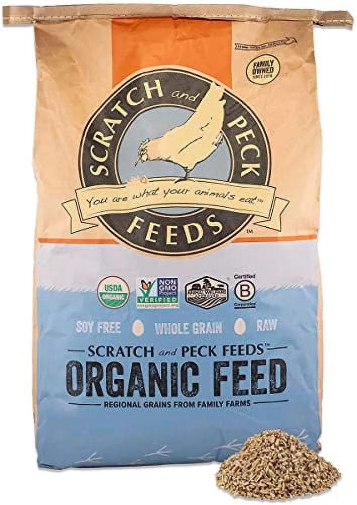 Scratch and Peck Whole Grain Layer Mash Chicken and Duck Feed - 40 lbs Bag - Corn-Free and Soy-Free - 16% Protein, Certified Organic and Non-GMO Project Verified Chicken Food (40 Pound (Pack of 1))