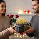 Bafeil 5 Senses Gift Wrapping Paper Set for Him with Labels Envelopes Ribbon Cards, Black with Gold Letters Five Senses Gift for Anniversary Valentine's Day Birthday