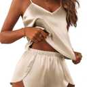 Ekouaer Satin Pajama Sets for Women 2 Piece Silky Cami Pj Set Soft Nightwear Lingerie Sleepwear Set (Medium, Champagne)