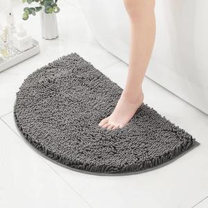 Semicircle Absorbent Bathroom Rug Thickened Soft Chenille Non-Slip Floor Mat Machine Washable Mat Dries Quickly Shaggy Foot Pad for Bedroom Living Room (Dark Gray, 15.7-23.6in)
