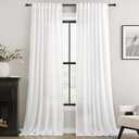 White Curtains 96 Inches Long 2 Panels Back Tab Light Filtering Cotton Textured Curtain Modern Farmhouse Coastal Decor Off White Linen Drapes for Patio Sliding Door Office Bedroom, 52"W x 96"L