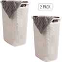 Mind Reader Slim Laundry Hamper with Lid, 60L Tall Clothes Basket, Narrow Tapered Design for Bathrooms, Closets and Laundry Rooms, Plastic, 2 Pack, Ivory