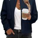 Zeagoo Women Bomber Jacket Casual Button Down Varsity Jackets Shackets With Pockets Outwear L