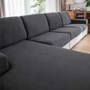 Couch Cushion Covers, Comfort Soft Magic Sofa Covers Washable Stretch Resistant Slipcovers for Sectional and L Shaped Seats (3 Seaters+1 Chaise, Dark Gray)