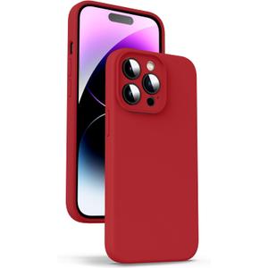 Supdeal Liquid Silicone Case for iPhone 14 Pro, [True Liquid Silicone] [Anti Fingerprint] 4 Layer Phone Case Protective Cover, Full Coverage Around Camera & Built-in Microfiber, 6.1", Red