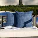 Kevin Textile Pack of 2 Decorative Outdoor Waterproof Pillow Covers Garden Cushion Sham Throw Pillowcase Shell for Patio Tent Couch 24x24 Inch Navy Blue