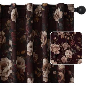 StangH Rust Red Printed Velvet Curtains for Nursery, Super Soft Luxury Floral Patterned Drapes Thermal Insulated Floor to Ceiling Decorative Panels for Bedroom, W52 x L102, 2 Panels (Flower on Rust)