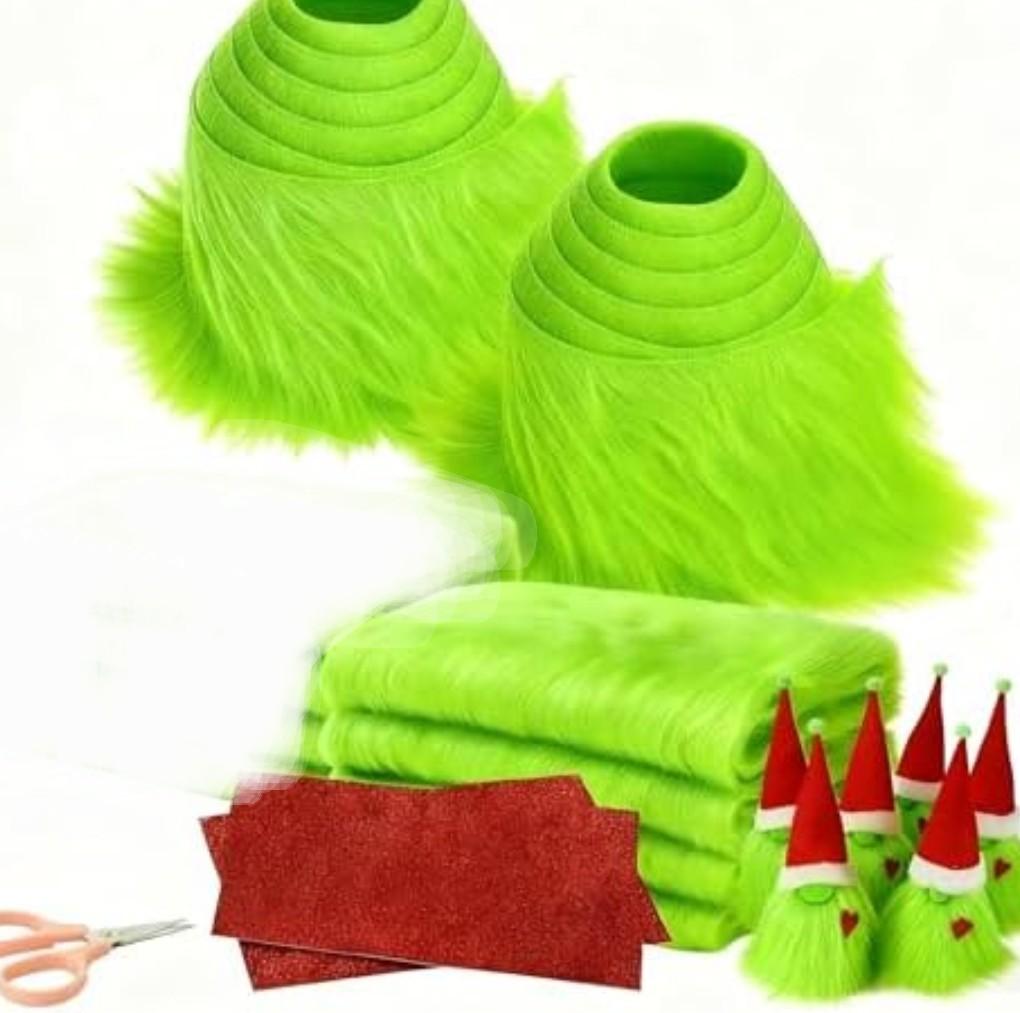 4Pcs Green Shaggy Fluffy Faux Fur DIY Art Crafts Kit Include Fuzz,  Fur Trim Plush Squares Red Glitter Felt Cloth Scissors Handmade Xmas Tree
