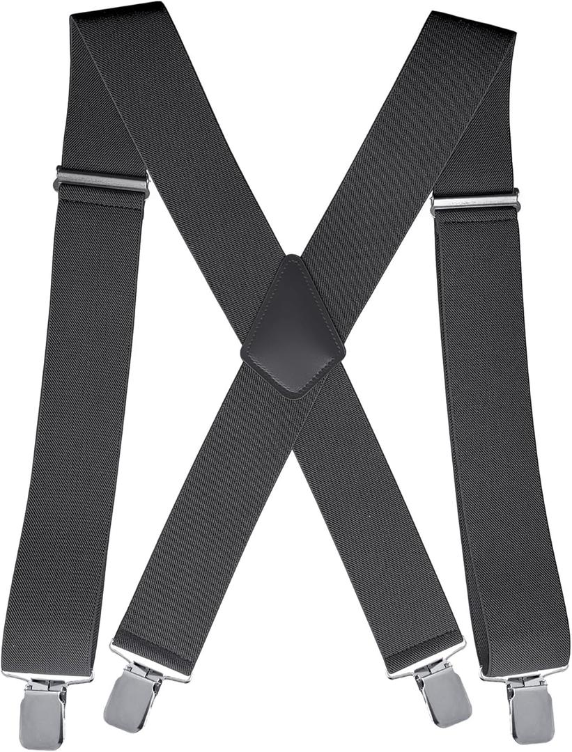CADONO Men's 2 Inch Heavy Duty SuspendersAdjustable X-Back with Strong Clips for Work, Jeans, and More (Dark Gray)