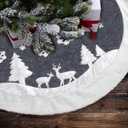 Christmas Tree Skirt, Fur Rustic White Xmas Tree Skirt, Snowy Christmas Trees Mat Decorations Indoors, Deer and Snowflake Pattern (36 inches, Two Deers)