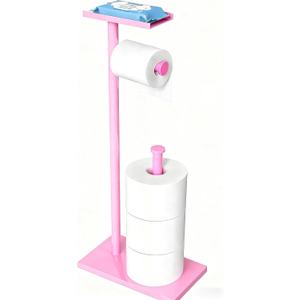 CISILY Pink Toilet Paper Holder Stand with Phone Shelf, Bathroom Toliet Decor Decoration. Tissue Paper Roll Holder Free Standing Storage Decor Accesories (Long)