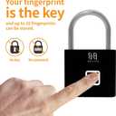 HIFAM Fingerprint Padlock, Keyless Biometric Gate Locks for Outdoor Fence Storage Gym, Smart Lock with USB Rechageable (Black)