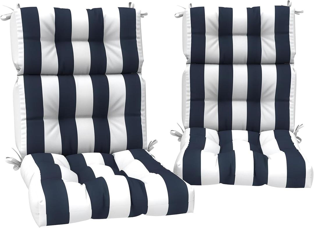 Set of 2 Outdoor High Back Chair Cushions 44"x 22",Water Repellent Rocking Seat Cushions Replacement, Seat/Back Chair Cushions for Patio, Porch, Balcony and Indoor - Cabana Navy
