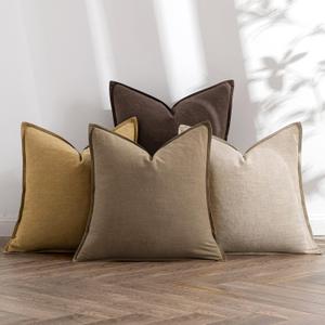 MIULEE Neutral Gold/Brown Linen Pillow Covers Pack of 4 Decorative Nautral Solid Throw Pillow Covers Soft Accent Boho Farmhouse Couch Pillowcases Modern Home Decors for Living Room Bed Sofa 20x20 Inch