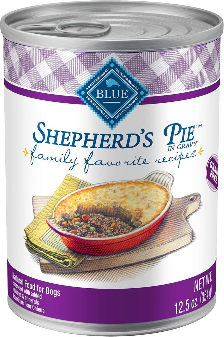 Blue Buffalo Family Favorites Adult Wet Dog Food, Made with Natural Ingredients, Shepherd's Pie, 12.5-oz Can (Pack of 12) Best By 06/21/29