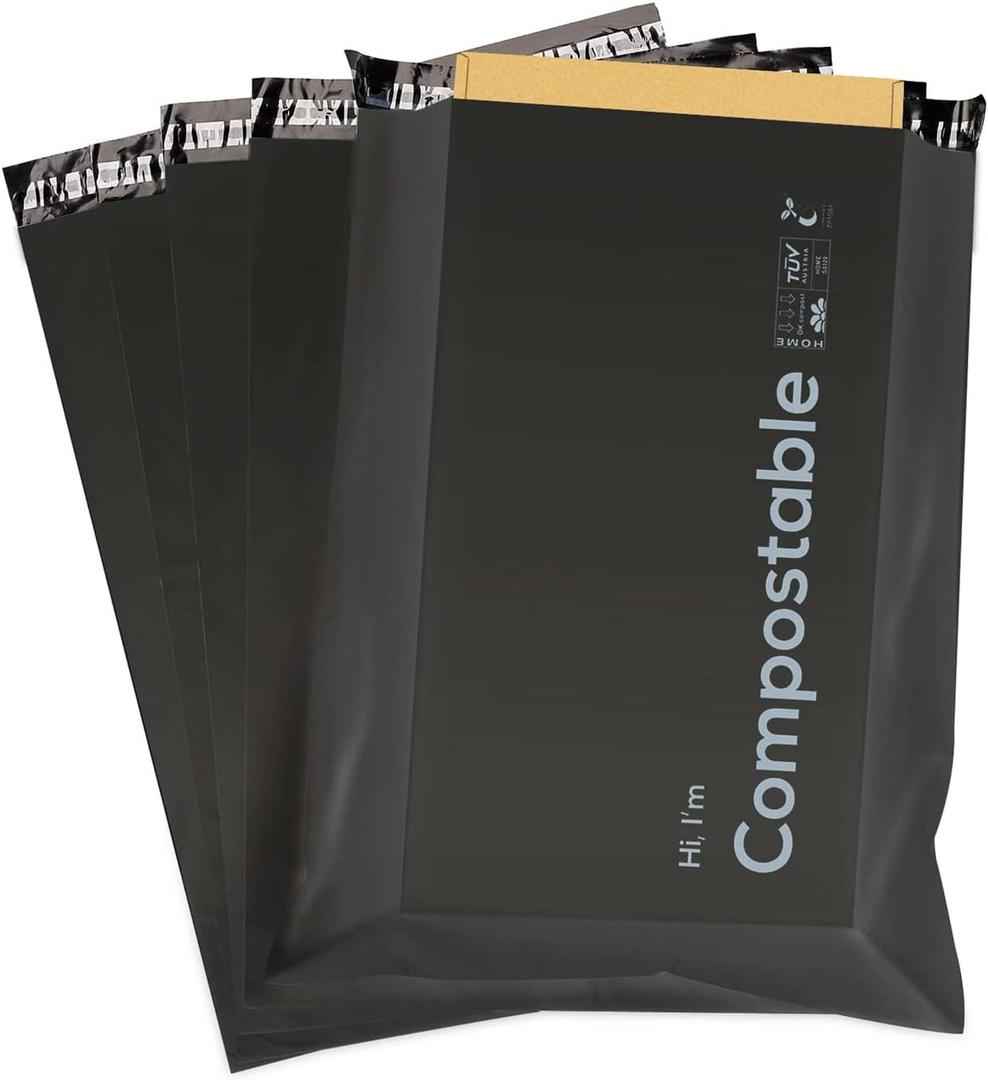 10x13 inch Biodegradable Shipping Bags, 50 Count Compostable Poly Mailers with Eco Friendly Packaging Envelopes Supplies Mailing Bags (Black)