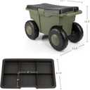 Pure Garden Rolling Garden Cart with Seat - Plastic Storage with Bench and Interior Tool Tray - Gardening Stool for Weeding and Planting (Green)