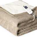 Heat Blanket 50x60 Throw,Soft Flannel & Sherpa Reversible Electric Blanket with 10 Heat Settings,12 Timer Setting and 3 Hours Auto-Shut Off,ETL Certified Machine Washable,Light Brown