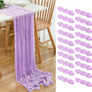 20 Pack Lavender Cheesecloth Table Runner 17x108 Inch Boho Wrinkled Sheer Gauze Cheese Cloth Table Runner Bulk Decor for Wedding, Bridal Shower, Birthday Party