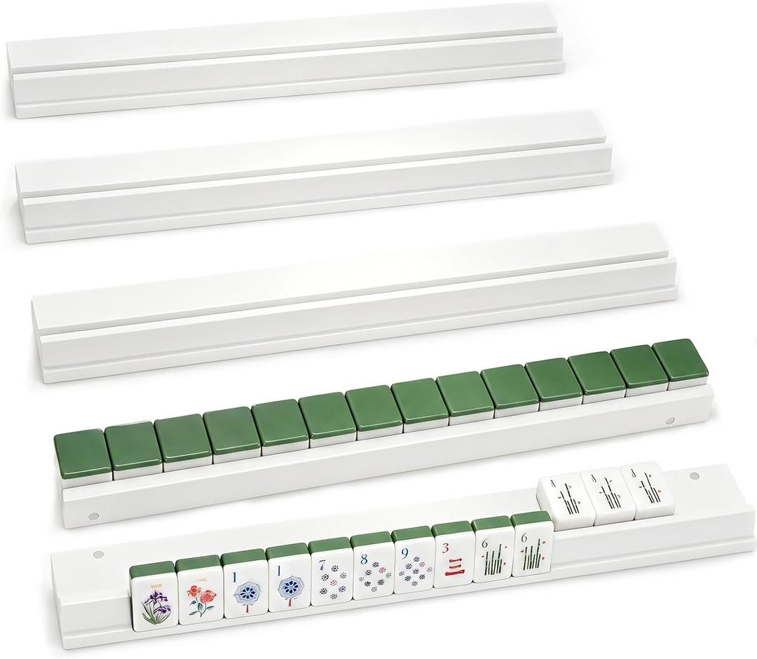 21-inch Wooden Mahjong Racks with Pushers Set of 4 – Mahjong Tile Racks for American Mahjong Tile Set, Essential Mahjong Accessories for Mahjong Night Game Play (Magnetic-White, Large)