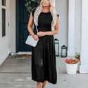 BTFBM Women Casual Short Sleeve Crew Neck Summer Dress Bohemian Floral Printed Flowy Maxi Dresses Tiered Cocktail Dress (Black, XXL)