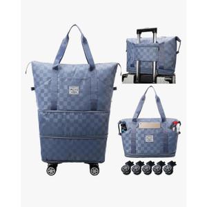 Expandable Foldable Duffel Bag Suitcases, Detachable Rolling Wheels, Rolling Duffle Bag with Wheels, Suitcase with Wheel, Carry on Luggage, Gift for Men Women Lightweight Suitcases (Blue)