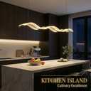 Modern LED Chandelier, Wave-Shaped Pendant Light with Gold Frame and Starry Acrylic Shade, Dimmable Ceiling Light Fixture for Dining Room, Kitchen Island, Living Room, Bedroom, 120CM