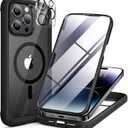 Miracase Magnetic for iPhone 14 Pro Case 6.1 inch, (Compatible with MagSafe) Upgrade FullBody Clear Phone Bumper Case with Builtin 9H Tempered Glass Screen Protector, Black