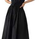 Ladyful Women Casual Button Down Short Sleeve Shirt Dress Tie Waist Midi Shirt Dress Elegant Business Party, Small