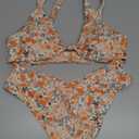 geluboao Bikini Set for Women Solid V Neck Knot Front Push Up High Leg Thong Two Piece Swimsuit, Size:L