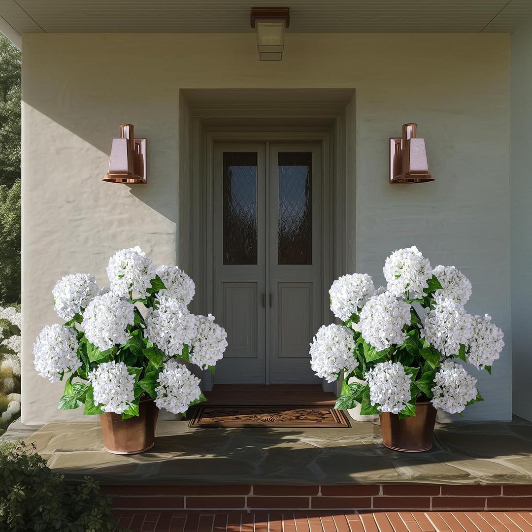 2 Pack Artificial Plants UV Resistant Faux Hydrangea Tree Indoor Outdoor Realistic Floor Plants Large Faux Plastic plantas Fake Flowers Trees for Home Porch Garden Office Porch Patio Front Decor