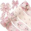Generic 4 Rolls Pink Floral Wired Ribbon 2.5 Inch Vintage Rose Flower Ribbon for Bow Wreath Craft Gift Wrap Spring Summer Holiday Wedding Birthday Baby Shower Party Home Decor
