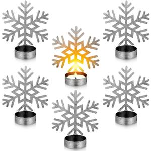 6 Pcs Snowflake Tealight Candle Holders Metal Christmas Votive Candle Holders Christmas Table Decorations Snowflake Tea Light Holders Candlestick Holders for Home Wedding Party Table Decor (Silver)