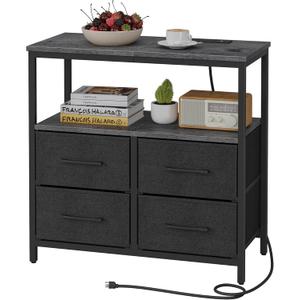 TUTOTAK Large Night Stand with Charging Station, Nightstand with USB and Type-C Port, Bedside Table with Cloth Drawers, End Table for Livingroom, Bedroom, Charcoal Grey TB01BY081