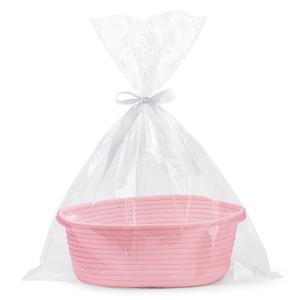 Pro Goleem Small Woven Basket with Gift Bags and Ribbons Durable Baskets for Gifts Empty Small Rope Basket for Storage 12"X 8" X 5" Baby Toy Basket with Handles, Pink