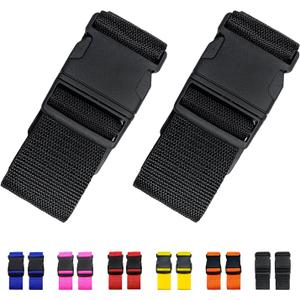 2 Pack Suitcase Straps, Bright Color Adjustable Luggage Belts, TSA Approved (Black)