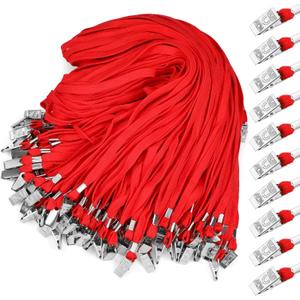 Marspark 200 Pcs Lanyard Bulk for ID Badges, Flat Neck Lanyard with Swivel Hook and Clip, Durable Accessory for ID Card Holders (Red)