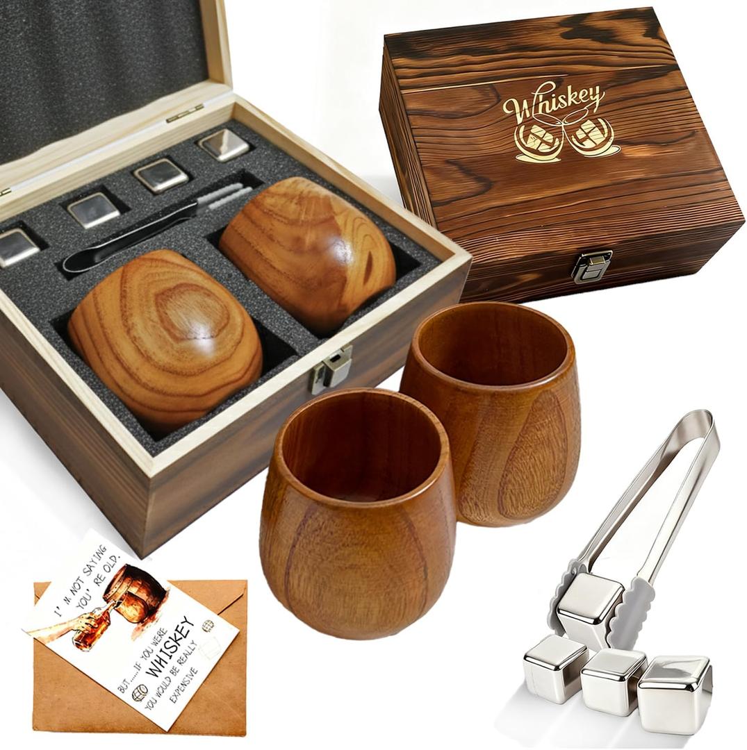 Wooden Whiskey Glasses Set of 2, Wooden Cognac Bourbon Drinking Glass Groomsmen Dad Gifts, Bourbon Drinking Glass Set Whiskey Cups for Bourbon Lovers Lawyer Hunter Retirement Father's Day Boss Gift