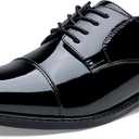 Jousen Men's Dress Cap Toe Shoes Wingtip Brogue Oxfords for Men Business Formal Derby Shoes, Patent Black US 10