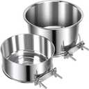 2 Pcs Large Pet Dog Food Water Bowl for Cage Stainless Steel Non-Spill Kennel Hanging Cats Bowls with Clamp Holder Crate Feeder Dish for Medium Large Dogs Huge Pets (7.1x3.5'' & 6.3x2.6'') (Silver)