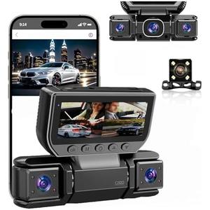 360° 4-Channel Car DVR Dash Cam Video Recorder, 5GHz WiFi & App Control, Front Rear and Inside Recording Camera