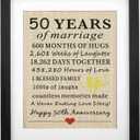 Corfara Framed 50 Years of Marriage Burlap Print, Gifts for 50th Anniversary, Parents 50th Wedding Anniversary, Golden Anniversary, Gift for Grandparents Anniversary, Couples 50 Anniversary Decoration