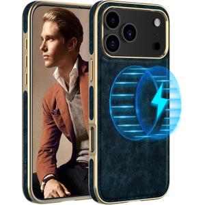 LOHASIC Magnetic for iPhone 17 Pro Max Case, Compatible with MagSafe, Modern Aesthetic Leather Design, Non-Slip Grip Protective Cover Phone Case for i Phone17 Pro Max 6.9" 2025 - Petrol Blue